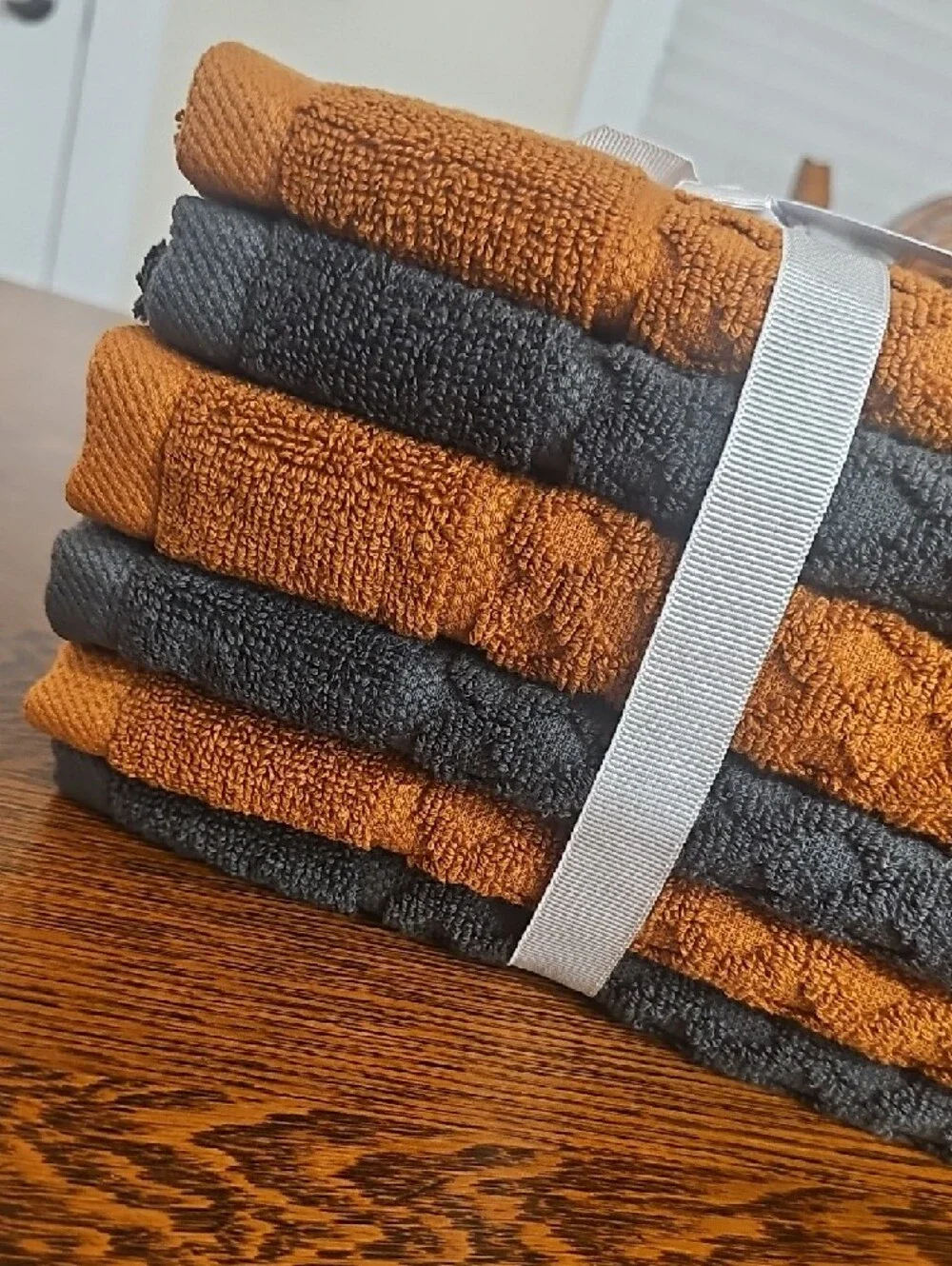 Hand Towel Set - Rust Brown (Copper) and Charcoal (Midnight) -3 Of Each, 6 Pack.